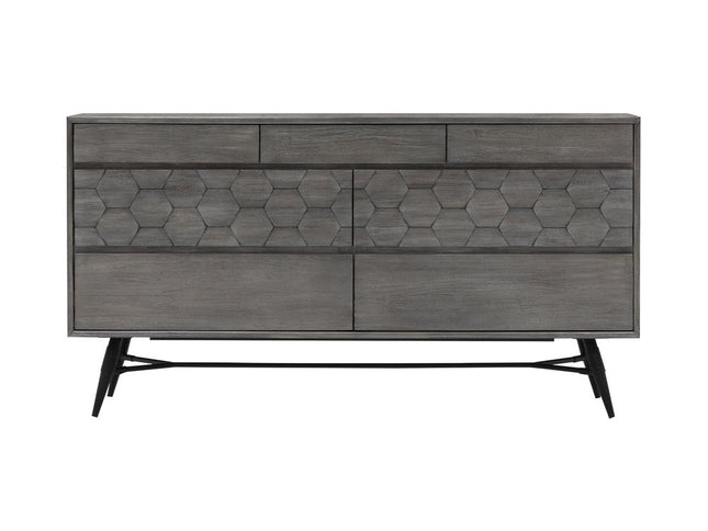 61" Gray Solid Wood Six Drawer Double Dresser