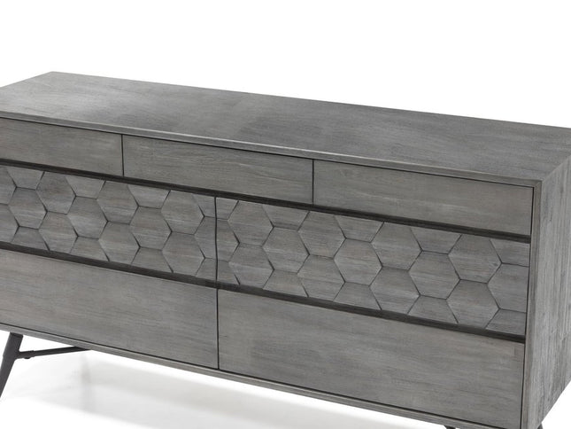 61" Gray Solid Wood Six Drawer Double Dresser