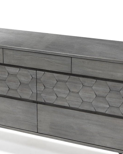 61" Gray Solid Wood Six Drawer Double Dresser