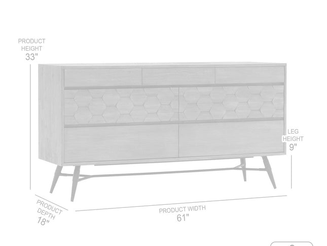 61" Gray Solid Wood Six Drawer Double Dresser