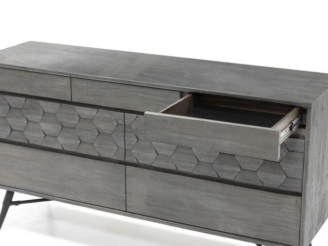 61" Gray Solid Wood Six Drawer Double Dresser