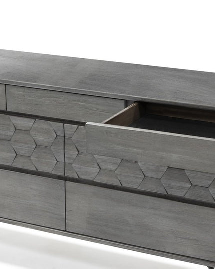 61" Gray Solid Wood Six Drawer Double Dresser