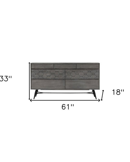 61" Gray Solid Wood Six Drawer Double Dresser