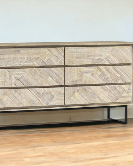 61" Natural Solid Wood Six Drawer Double Dresser