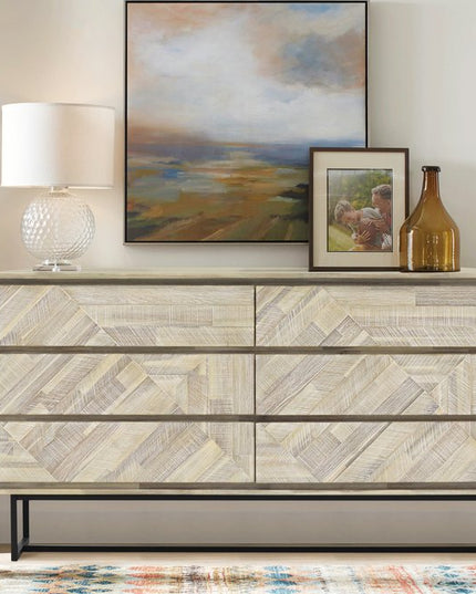 61" Natural Solid Wood Six Drawer Double Dresser