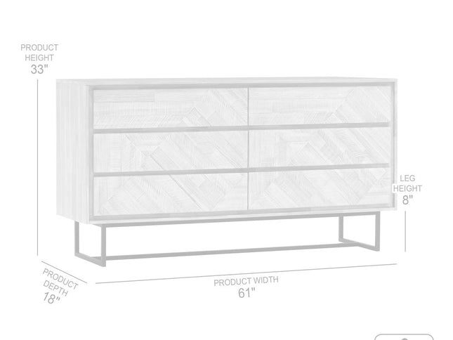 61" Natural Solid Wood Six Drawer Double Dresser