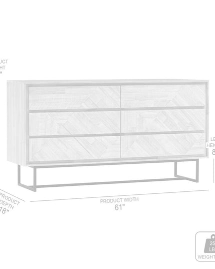 61" Natural Solid Wood Six Drawer Double Dresser