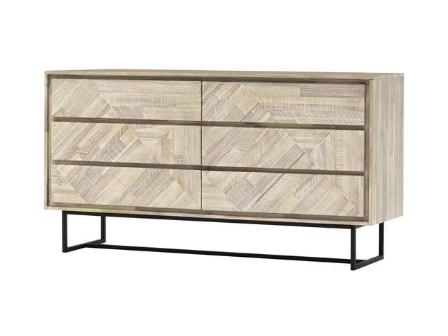 61" Natural Solid Wood Six Drawer Double Dresser