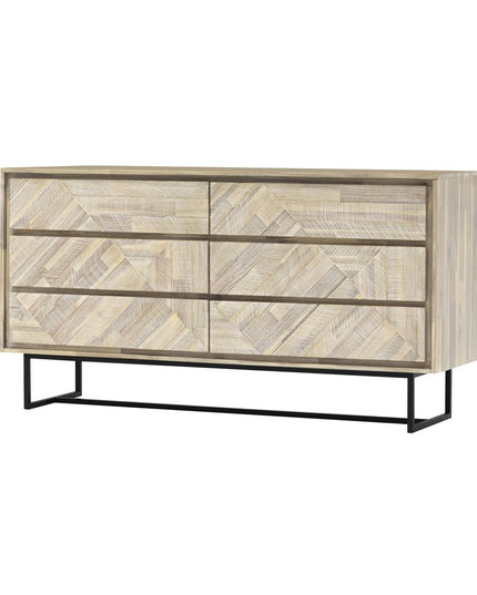 61" Natural Solid Wood Six Drawer Double Dresser