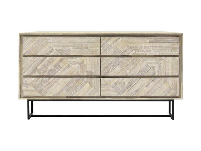 61" Natural Solid Wood Six Drawer Double Dresser