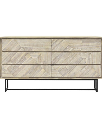 61" Natural Solid Wood Six Drawer Double Dresser