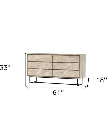 61" Natural Solid Wood Six Drawer Double Dresser