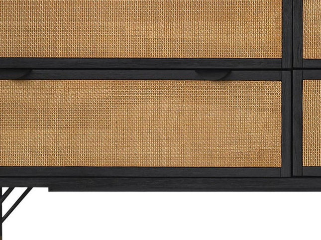 61" Natural and Black Solid Wood Six Drawer Double Dresser