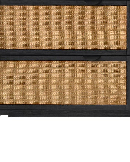 61" Natural and Black Solid Wood Six Drawer Double Dresser