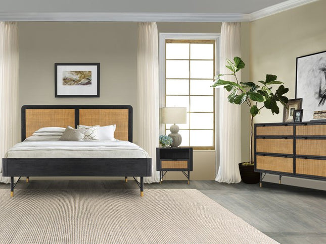 61" Natural and Black Solid Wood Six Drawer Double Dresser