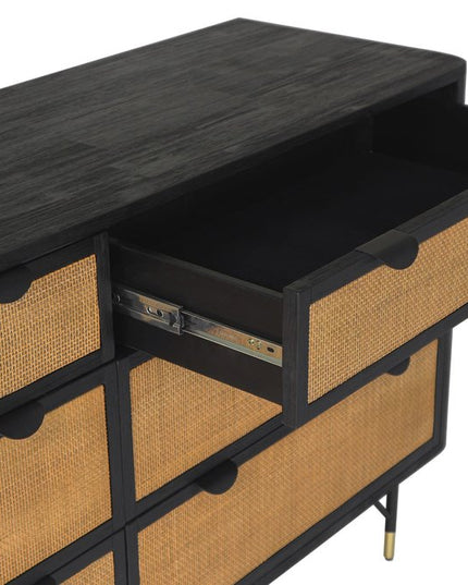 61" Natural and Black Solid Wood Six Drawer Double Dresser