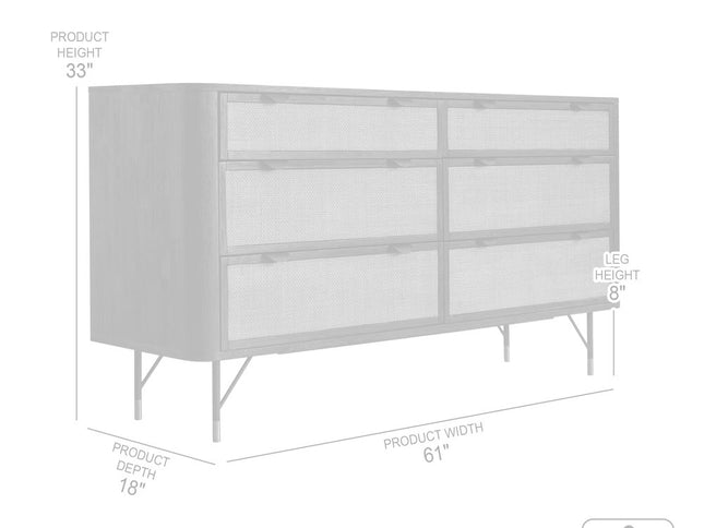 61" Natural and Black Solid Wood Six Drawer Double Dresser