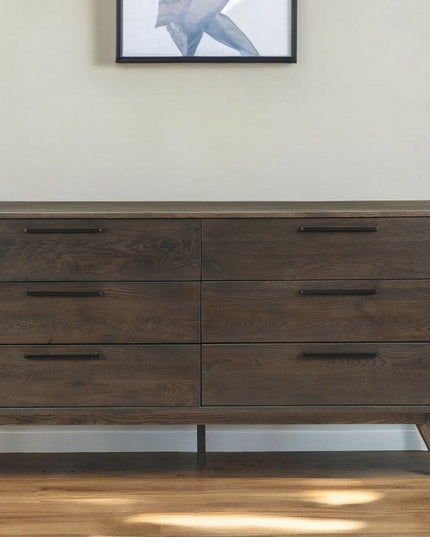 63" Dark Brown Solid Wood Six Drawer Double Dresser
