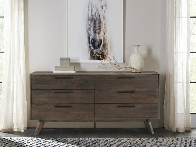 63" Dark Brown Solid Wood Six Drawer Double Dresser