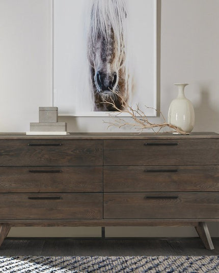 63" Dark Brown Solid Wood Six Drawer Double Dresser