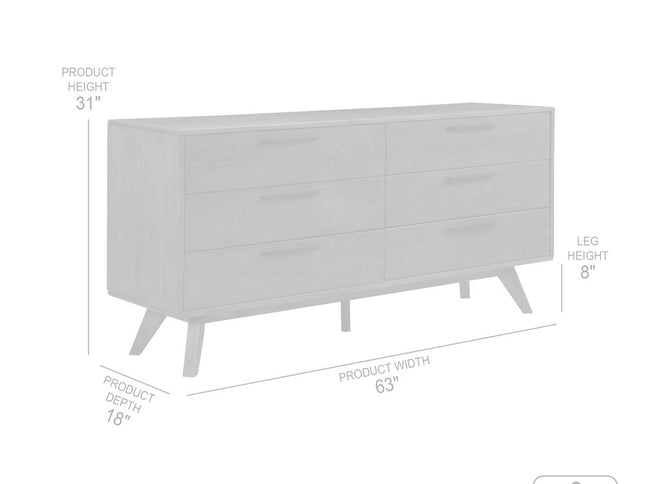 63" Dark Brown Solid Wood Six Drawer Double Dresser