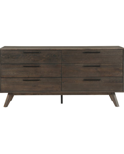 63" Dark Brown Solid Wood Six Drawer Double Dresser