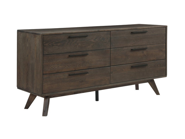 63" Dark Brown Solid Wood Six Drawer Double Dresser