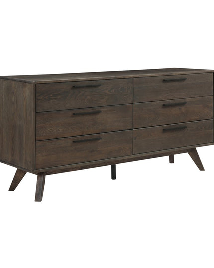 63" Dark Brown Solid Wood Six Drawer Double Dresser