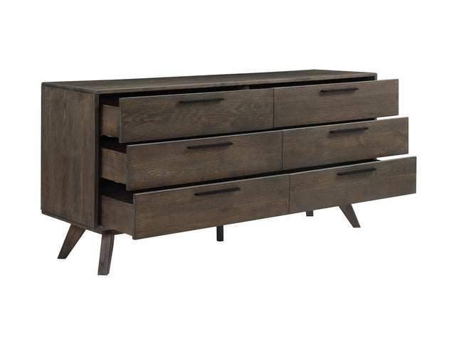 63" Dark Brown Solid Wood Six Drawer Double Dresser