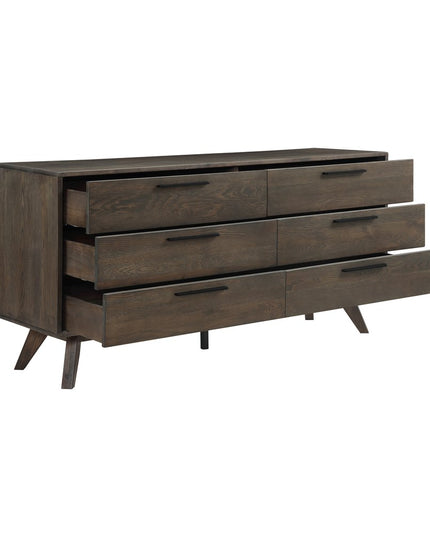63" Dark Brown Solid Wood Six Drawer Double Dresser