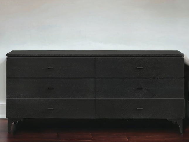 63" Black Six Drawer Double Dresser
