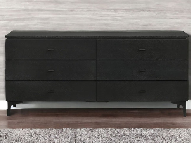 63" Black Six Drawer Double Dresser