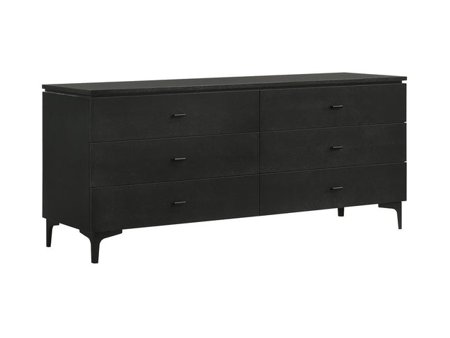 63" Black Six Drawer Double Dresser