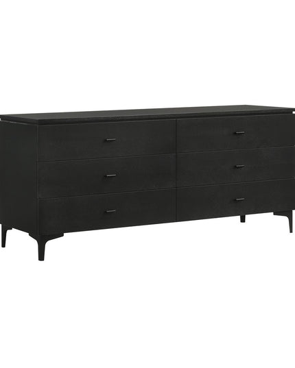 63" Black Six Drawer Double Dresser