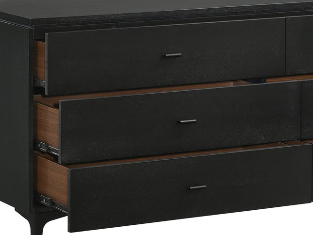 63" Black Six Drawer Double Dresser