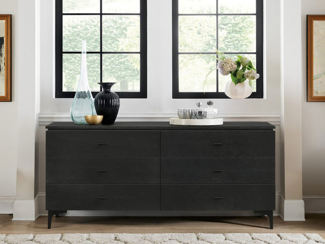 63" Black Six Drawer Double Dresser