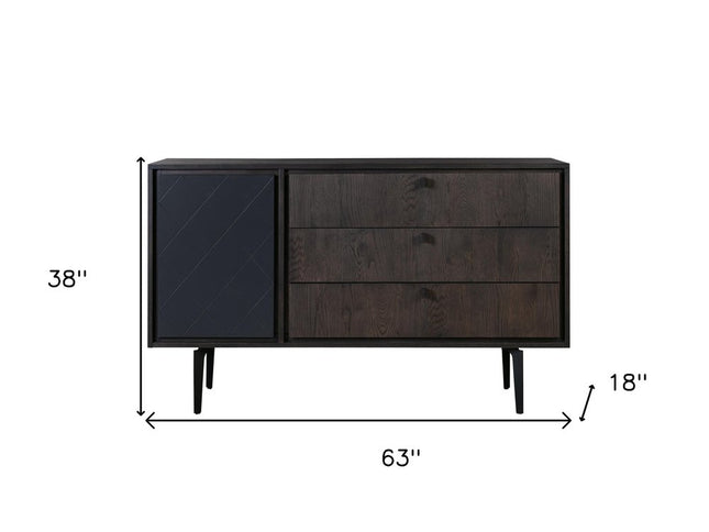 63" Gray Solid Wood Three Drawer Dresser