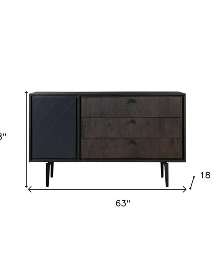 63" Gray Solid Wood Three Drawer Dresser