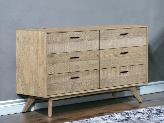 63" Brown Solid Wood Six Drawer Double Dresser