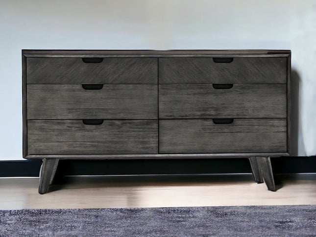 63" Brown Solid Wood Six Drawer Double Dresser