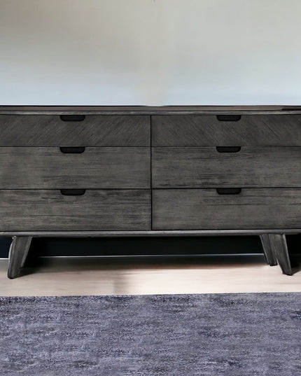 63" Brown Solid Wood Six Drawer Double Dresser