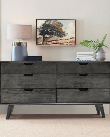 63" Brown Solid Wood Six Drawer Double Dresser