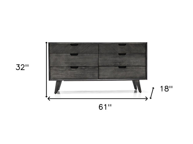 63" Brown Solid Wood Six Drawer Double Dresser