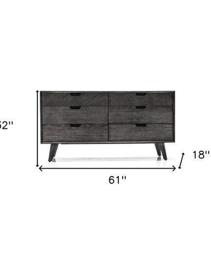 63" Brown Solid Wood Six Drawer Double Dresser