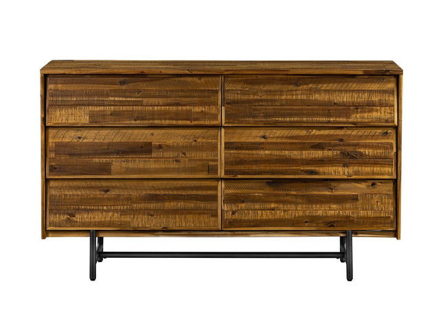 57" Brown and Black Solid Wood Six Drawer Double Dresser