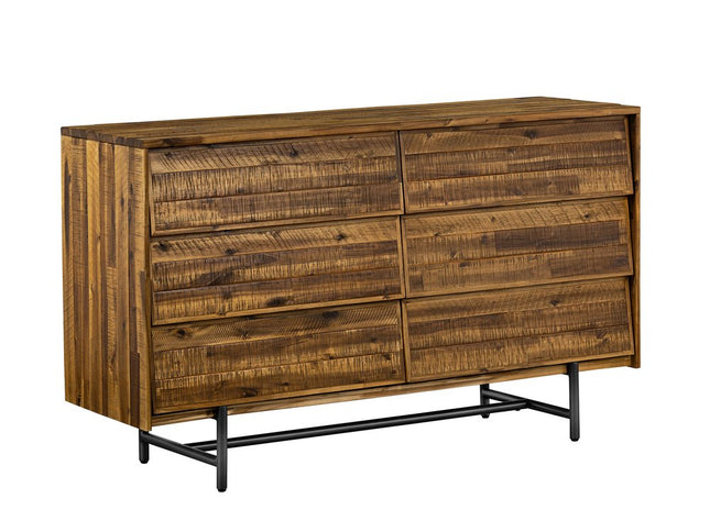 57" Brown and Black Solid Wood Six Drawer Double Dresser