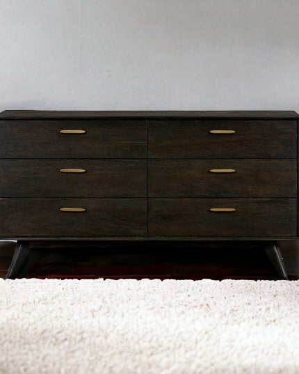 63" Brown Solid Wood Six Drawer Double Dresser