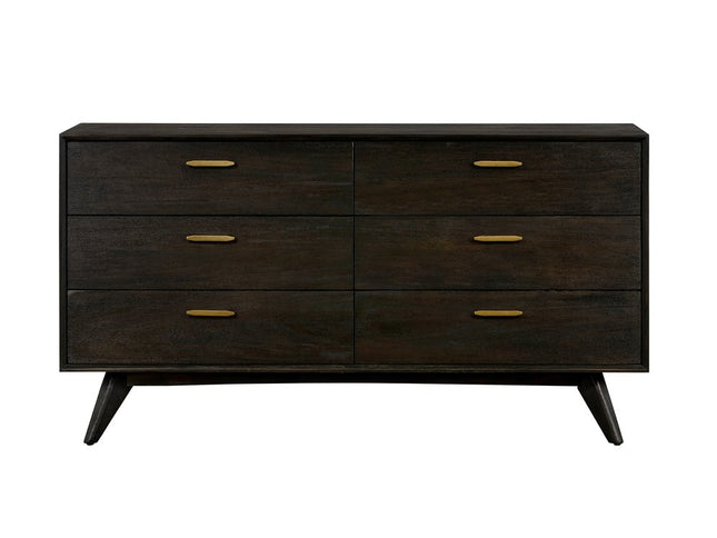 63" Brown Solid Wood Six Drawer Double Dresser