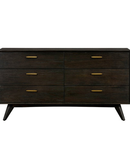 63" Brown Solid Wood Six Drawer Double Dresser