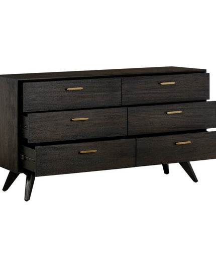 63" Brown Solid Wood Six Drawer Double Dresser